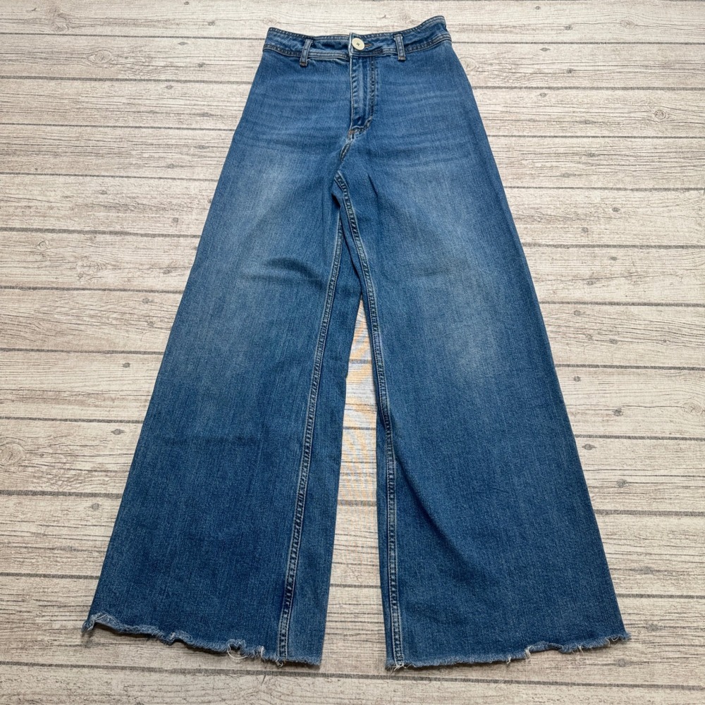 Zara Jeans Women's 2 Blue Denim High Rise Wide Leg Marine Straight Fit Baggy Y2K